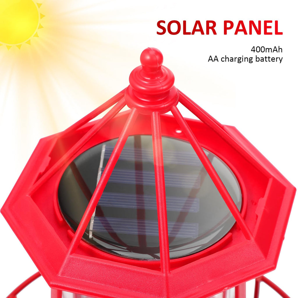 Solar Lighthouse Rotating Beacon Light Red Iron S69015