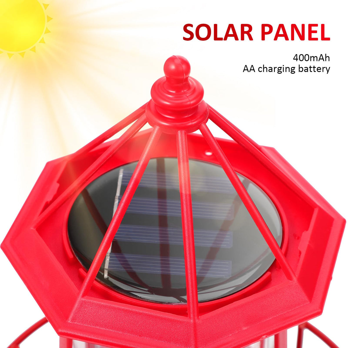 Solar Lighthouse Rotating Beacon Light Red Iron S69015