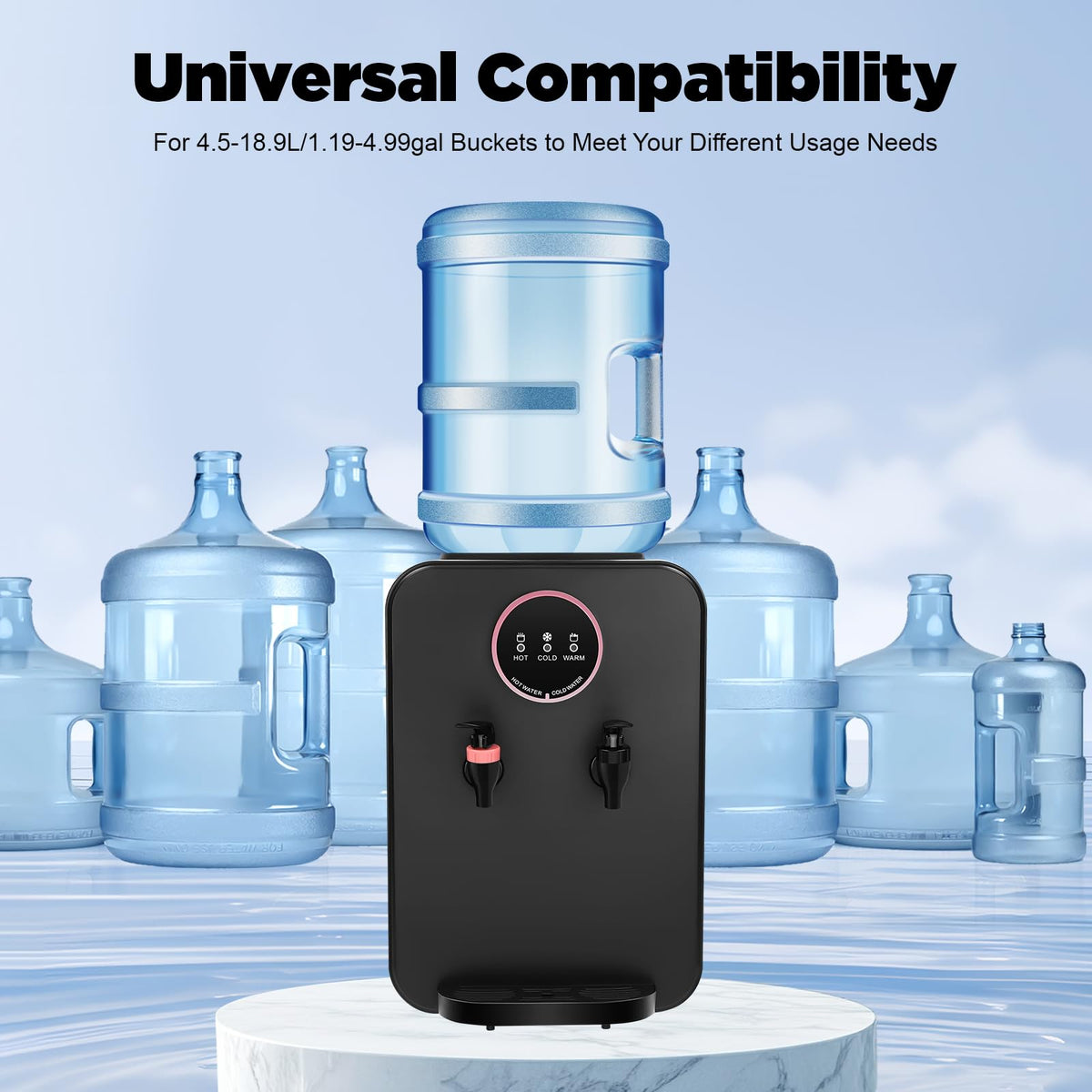 Top Loading Countertop Water Cooler Dispenser with Hot/Cold/Warm 3-Temp Settings, Black Q5205