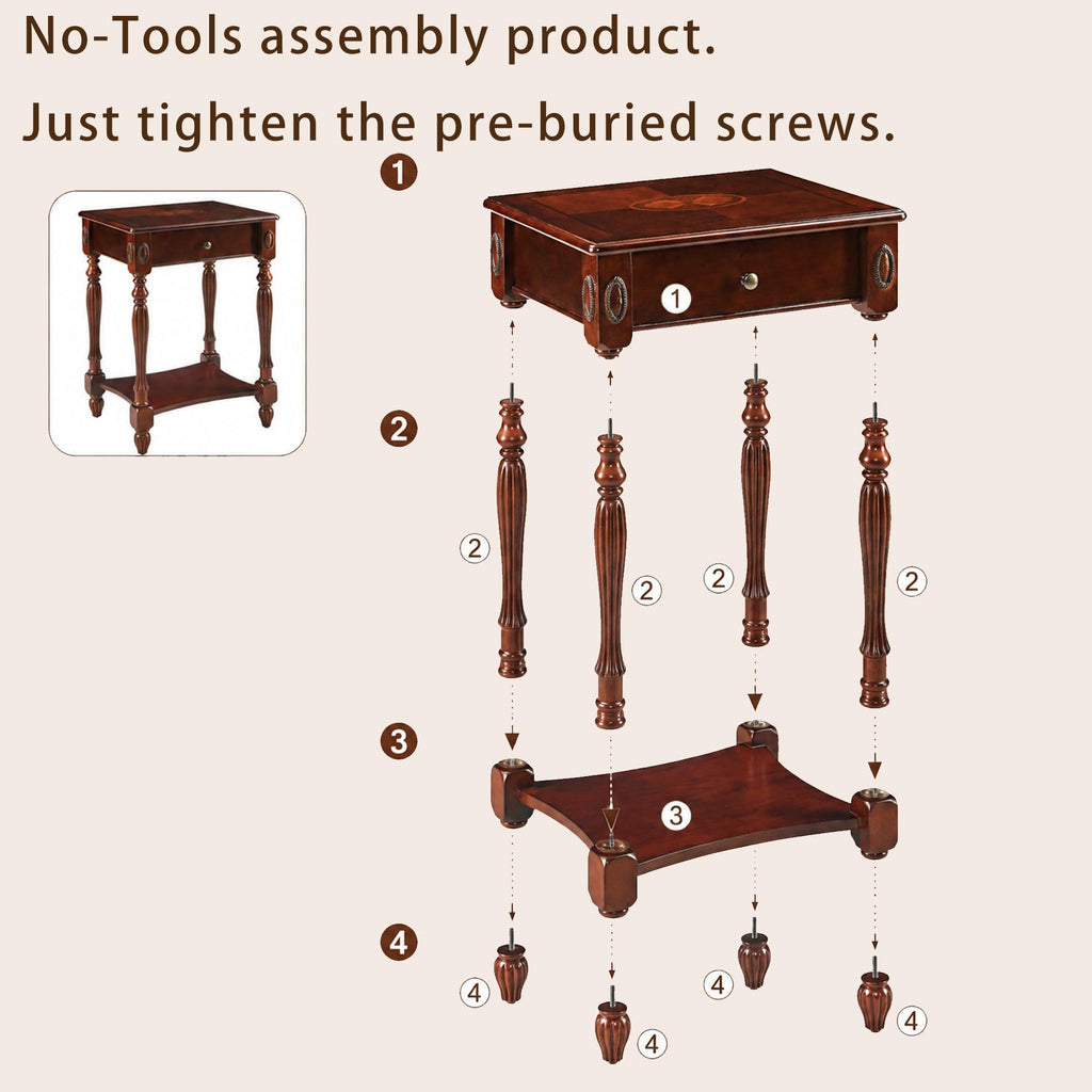 Solid Wood Side Table with Drawer, Cherry Walnut E57284