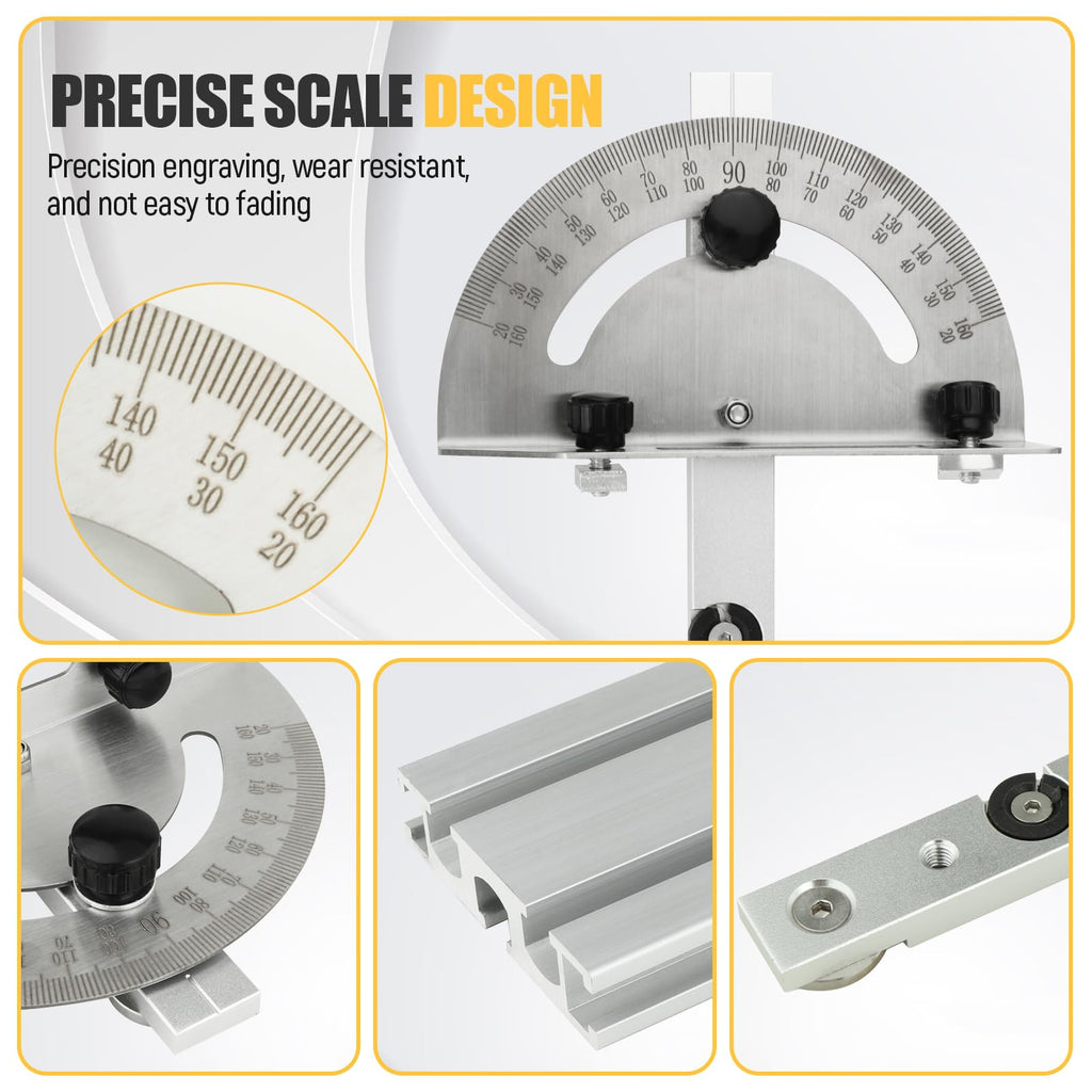Table Saw Miter Gauge System with Miter Fence, 120° Angle Stops Adjustable, 250mm C89383