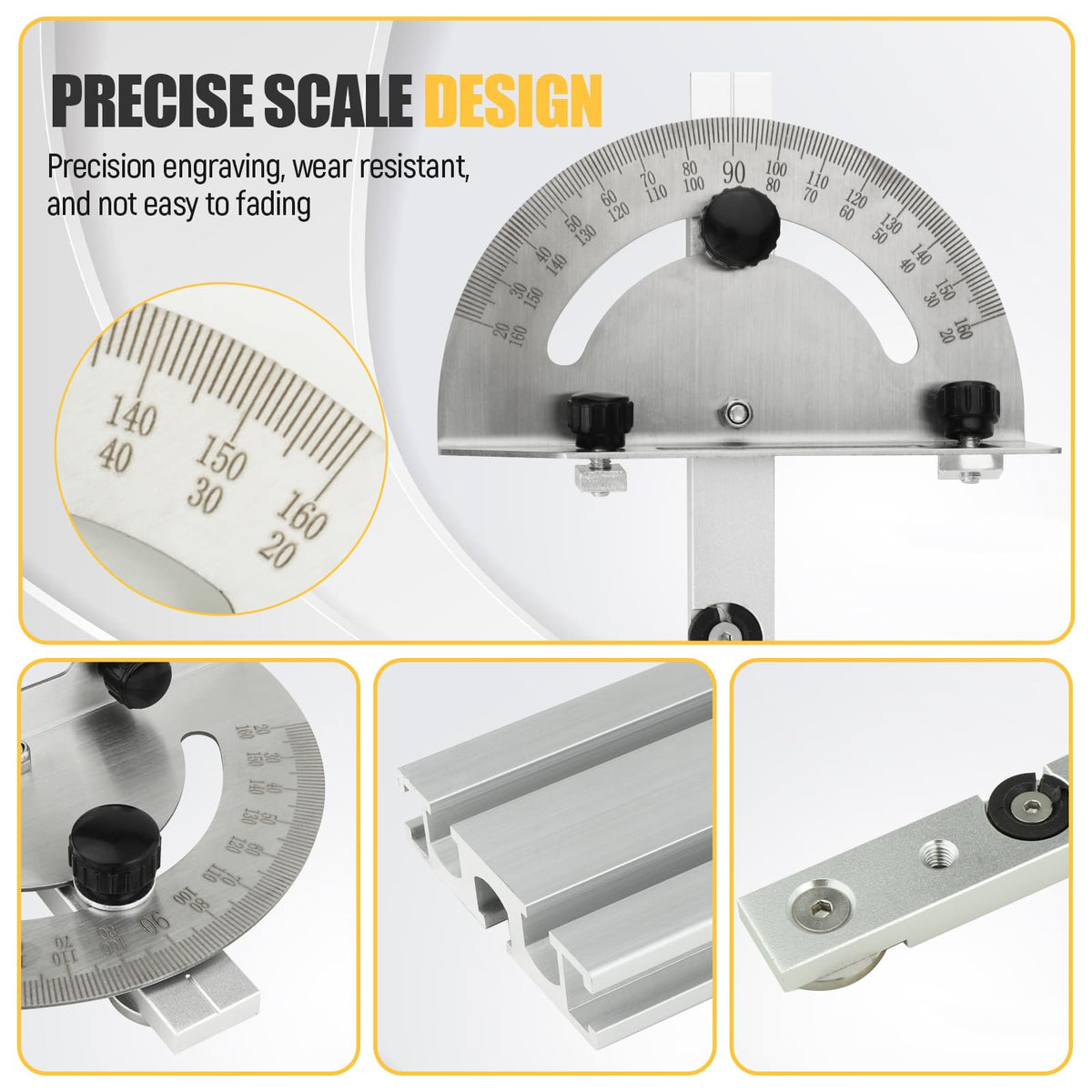Table Saw Miter Gauge System with Miter Fence, 120° Angle Stops Adjustable, 250mm C89383