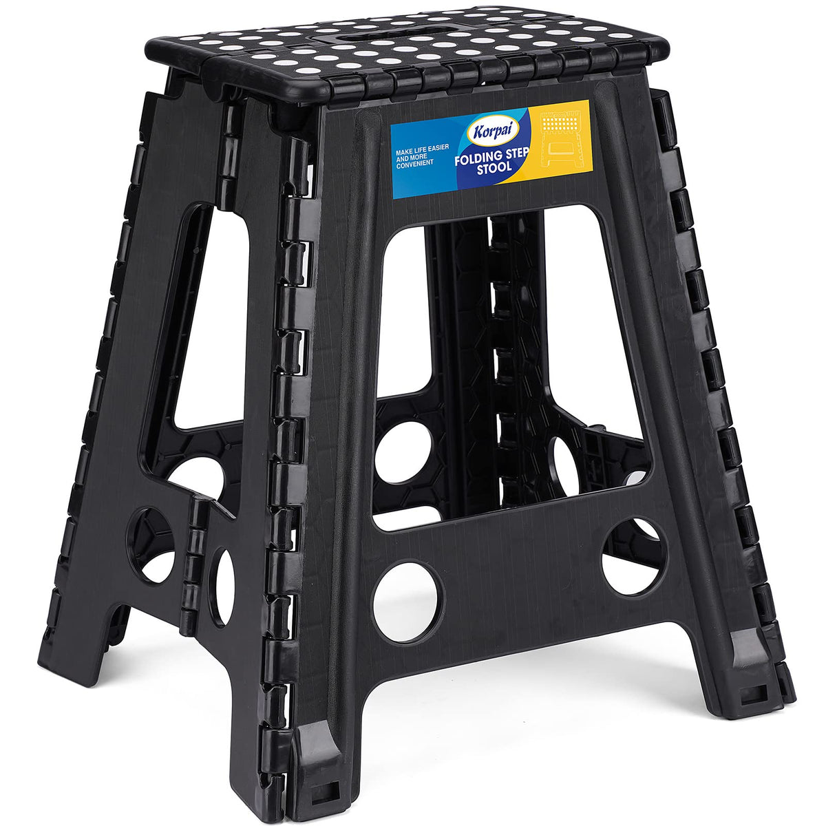 18" Non-Slip Folding Step Stool 300 lbs Black F4757