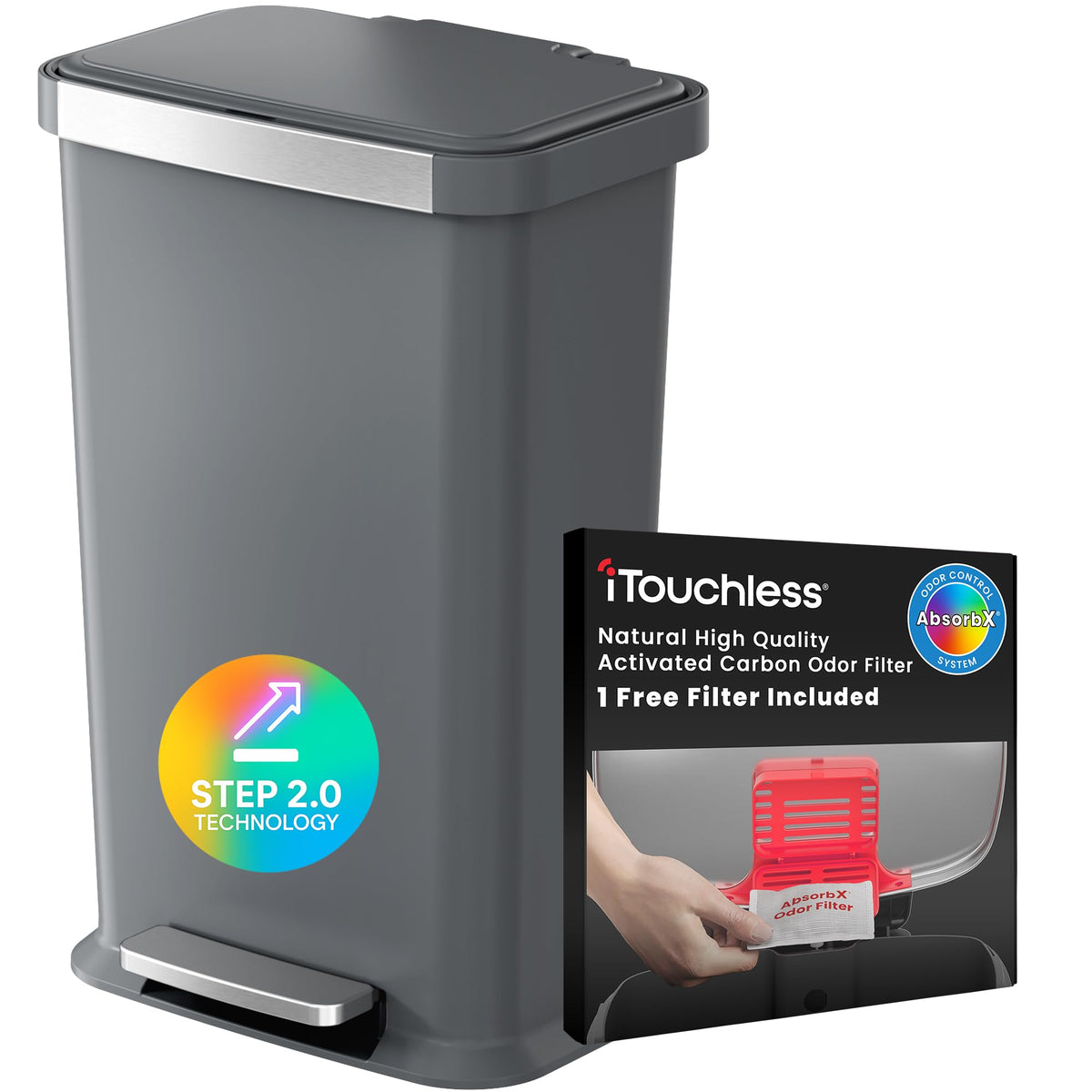 50 Liter / 13.2 Gallon SoftStep Kitchen Trash Can with Odor Filter N697405