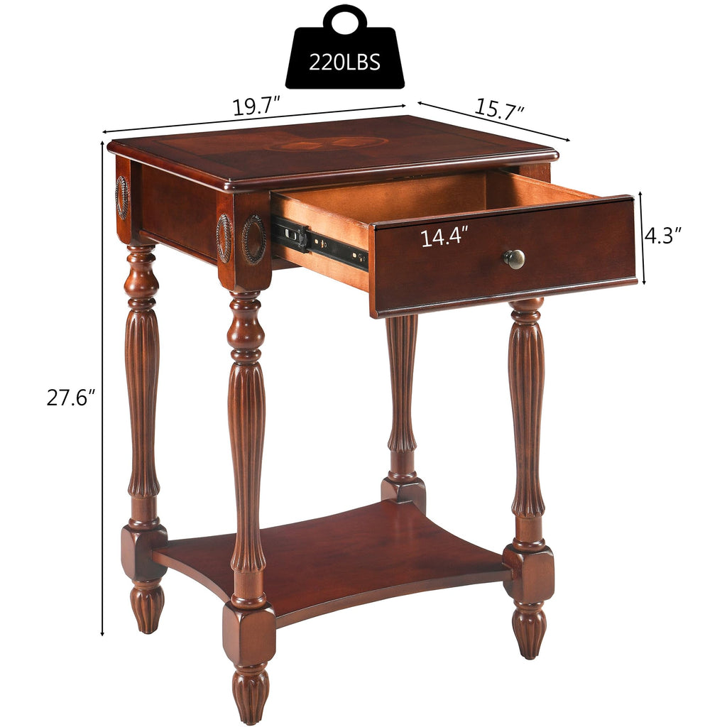 Solid Wood Side Table with Drawer, Cherry Walnut E57284