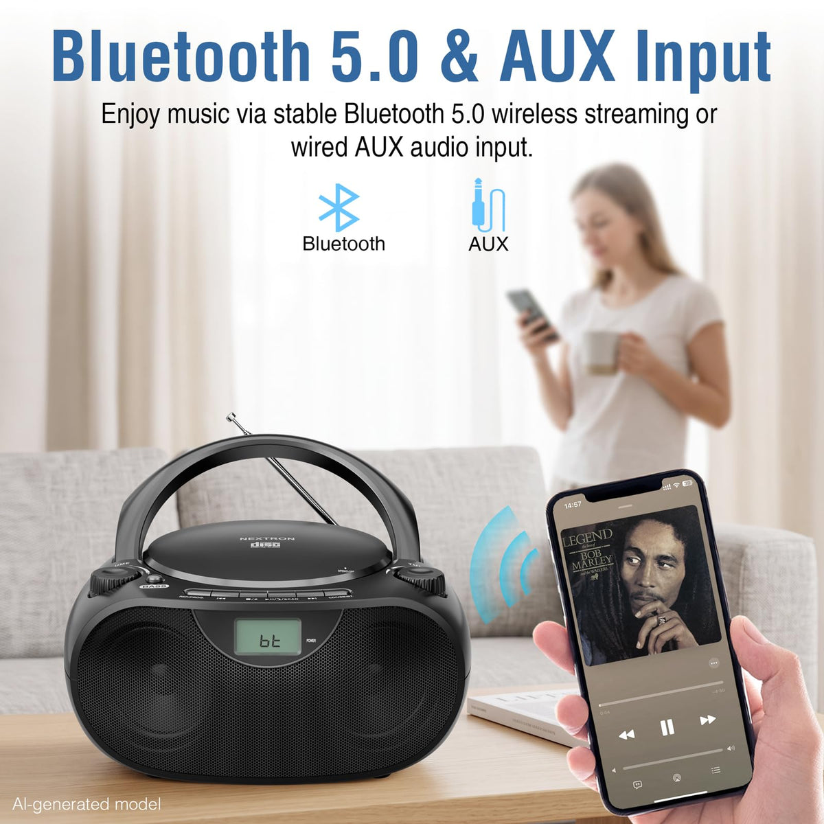 Portable CD Player Boombox with Bluetooth F27530