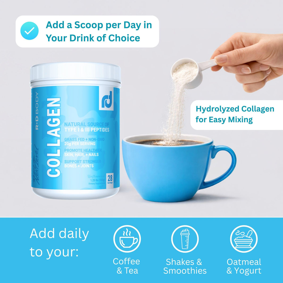 Hydrolyzed Collagen Peptides Powder Type I & III Unflavored 28 Servings U241