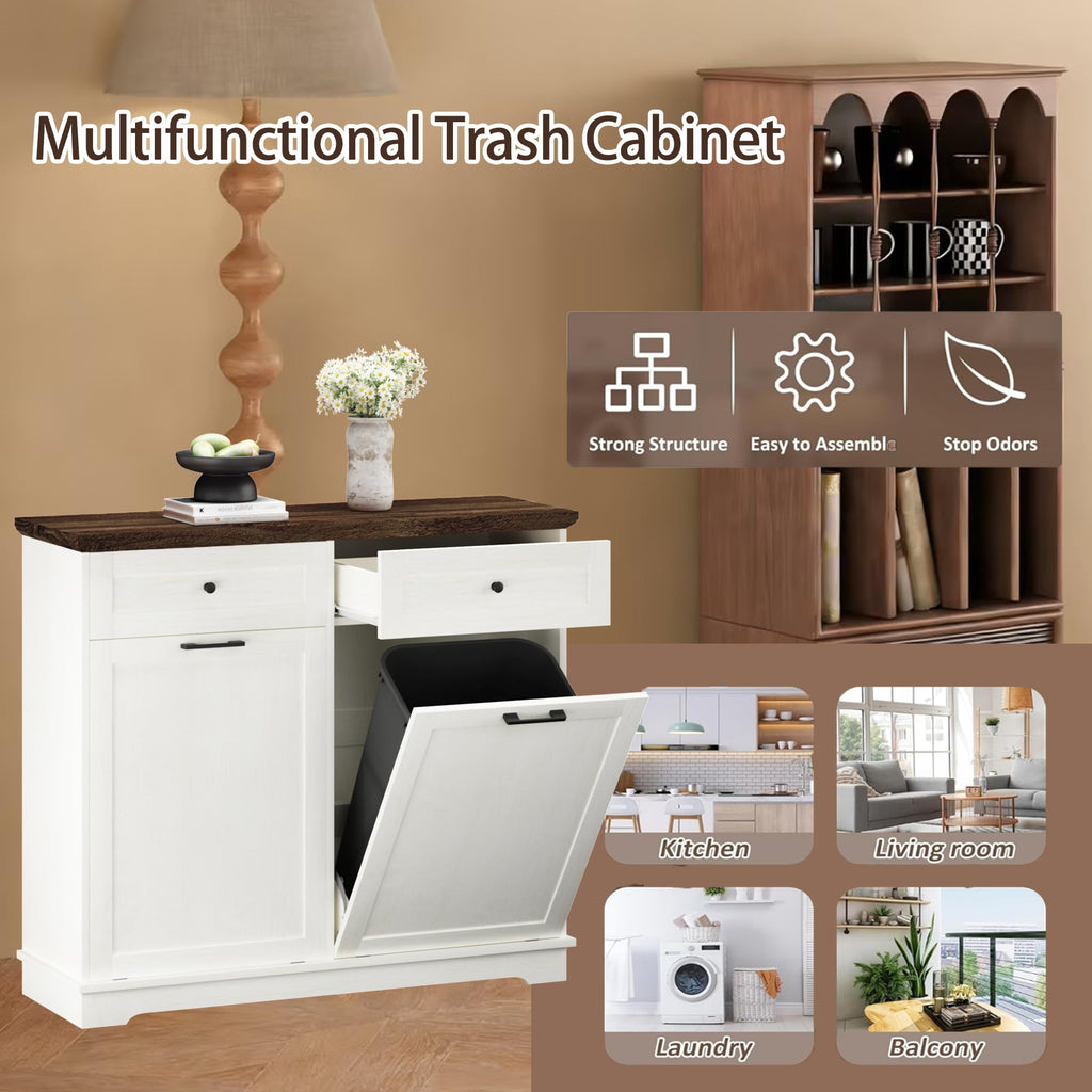 20 Gallon Wooden Tilt Out Trash Can Cabinet with Drawers C999