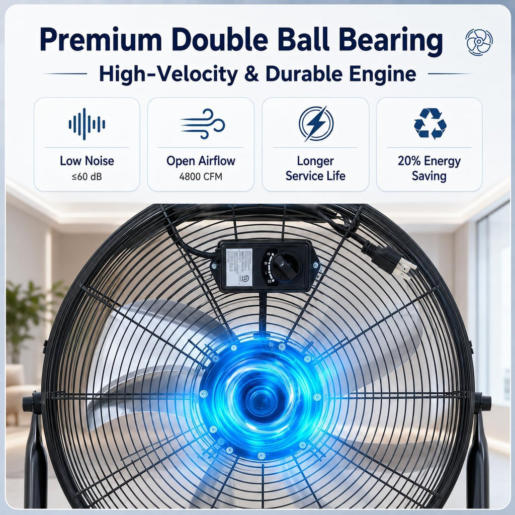 20 Inch Industrial Floor Fan, 3 Speeds, 360° Tilt H3879