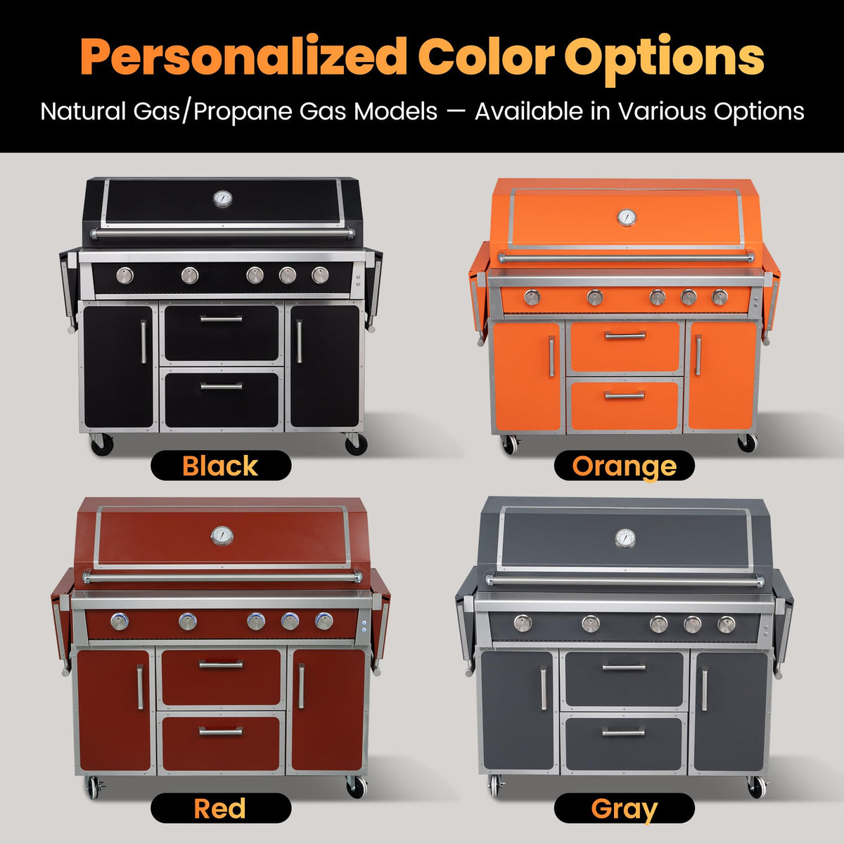 49" Propane Gas Grill, 304 Stainless Steel, 99K BTU, 828 Sq.In M195447
