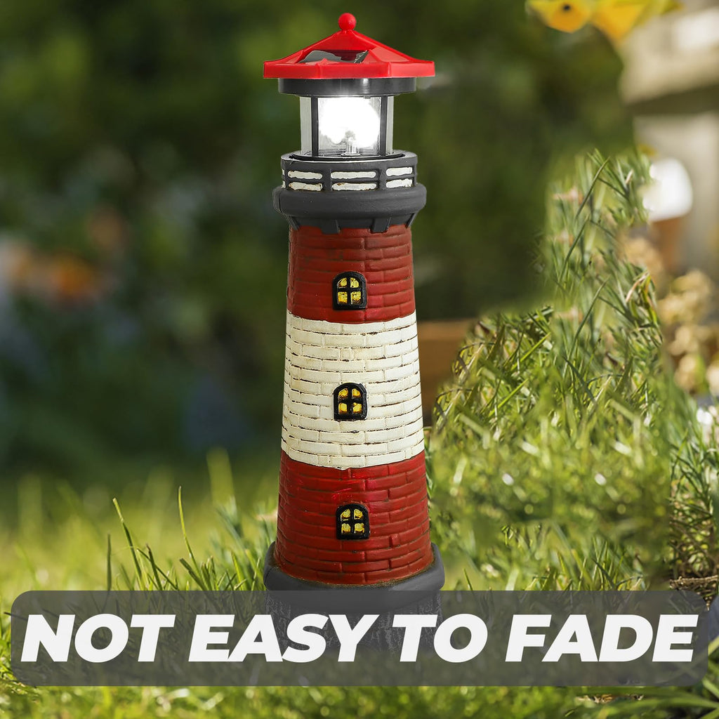 Solar Lighthouse Statue with LED Light 14.76 Inch Red P852