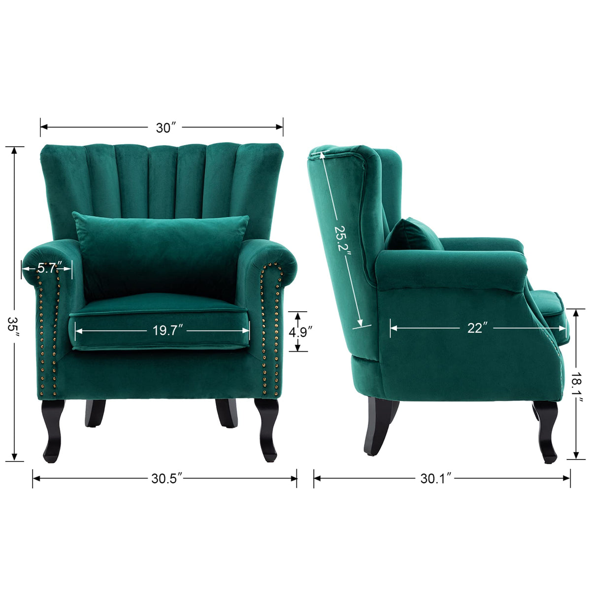 Velvet Green Accent Chairs Set of 2 O10219