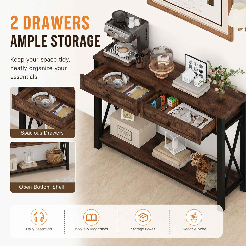 Rustic Oak 47 Inch Console Table with 2 Drawers E3777