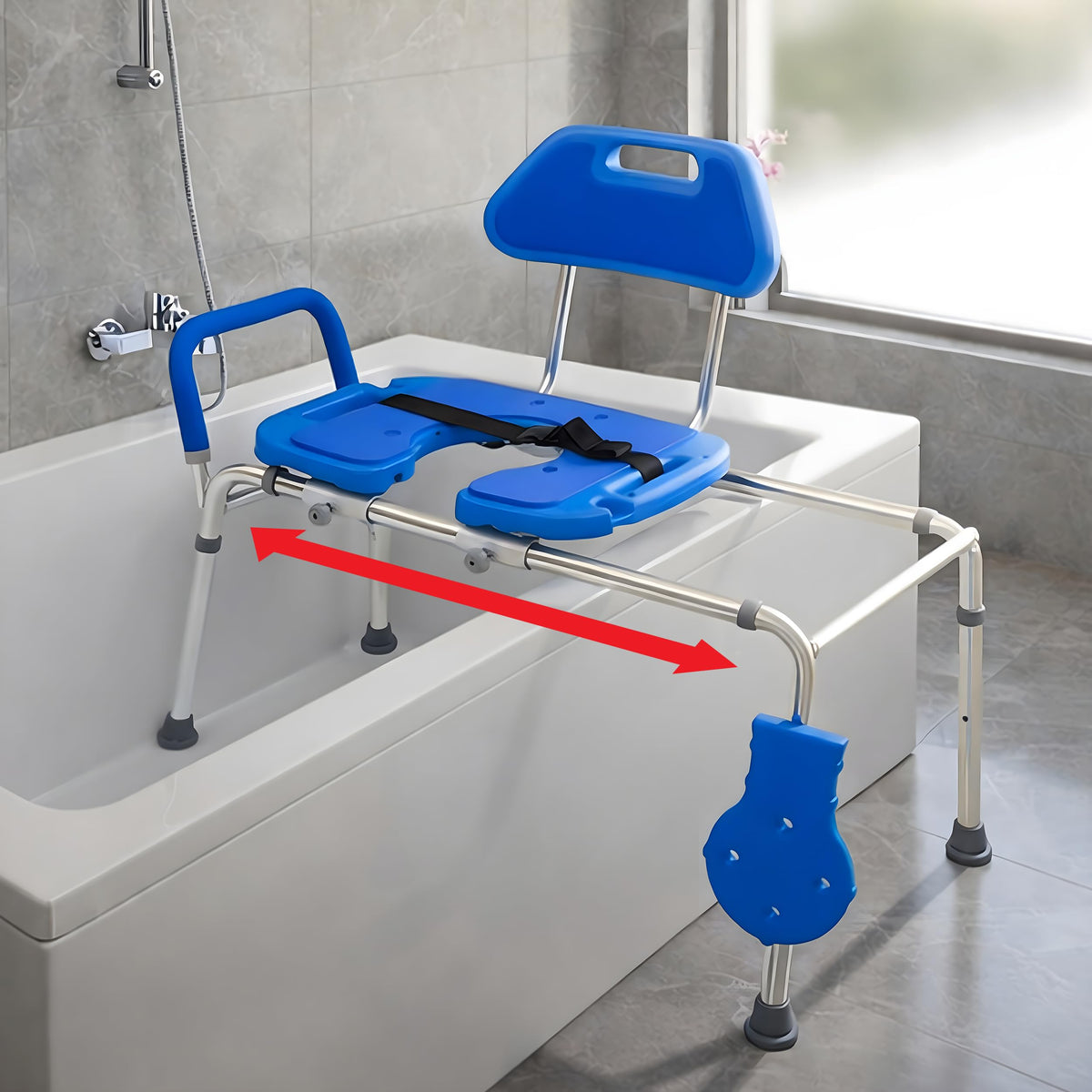 Blue Padded Shower Chair with Cut Out Seat and Safety Belt P660511