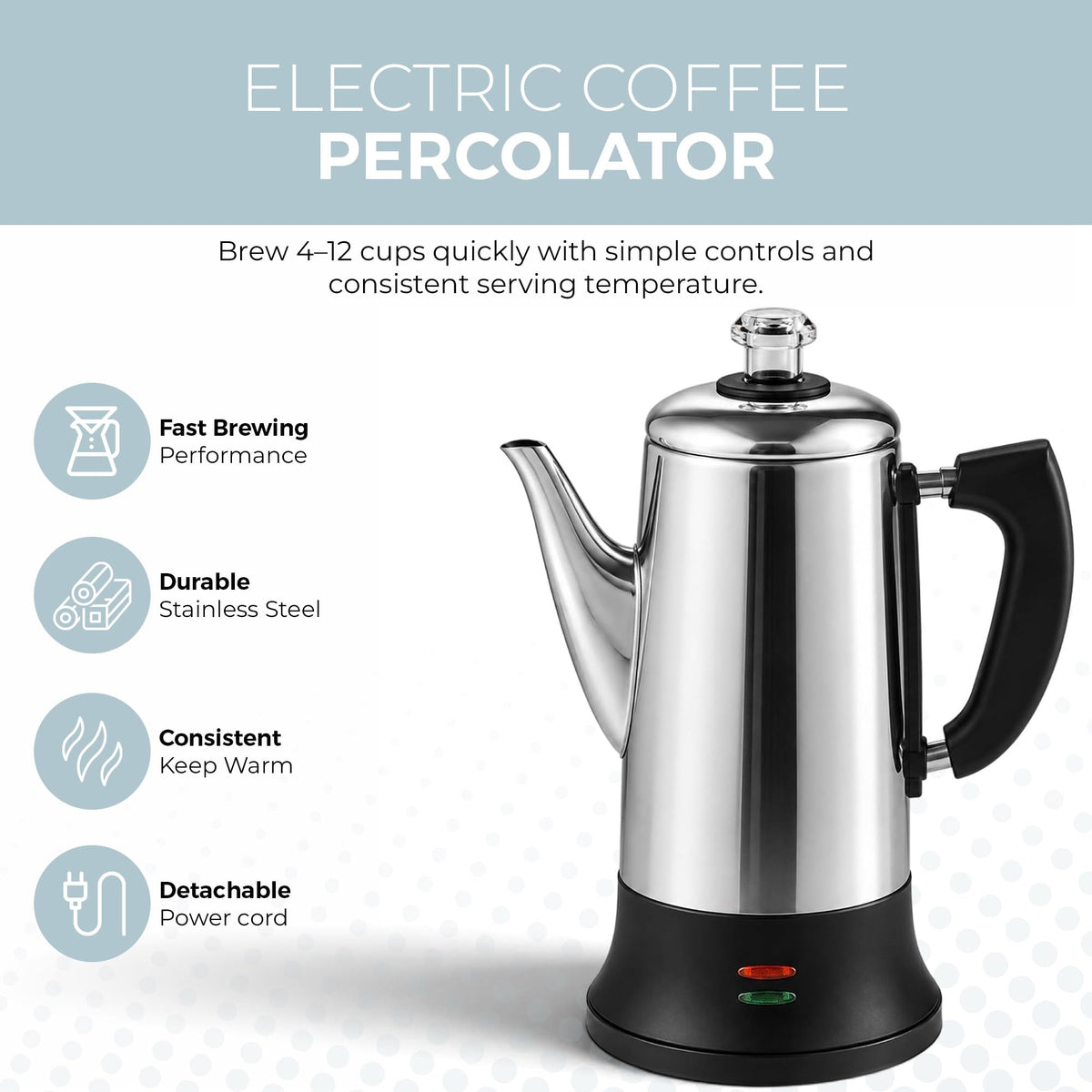 Electric 12 Cup Stainless Steel Coffee Percolator C568