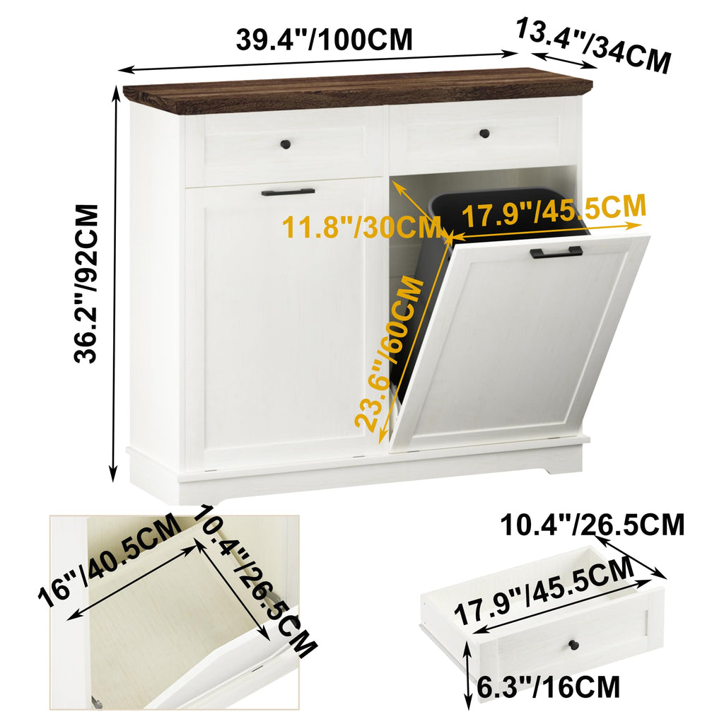 20 Gallon Wooden Tilt Out Trash Can Cabinet with Drawers C999