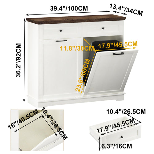 20 Gallon Wooden Tilt Out Trash Can Cabinet with Drawers C999