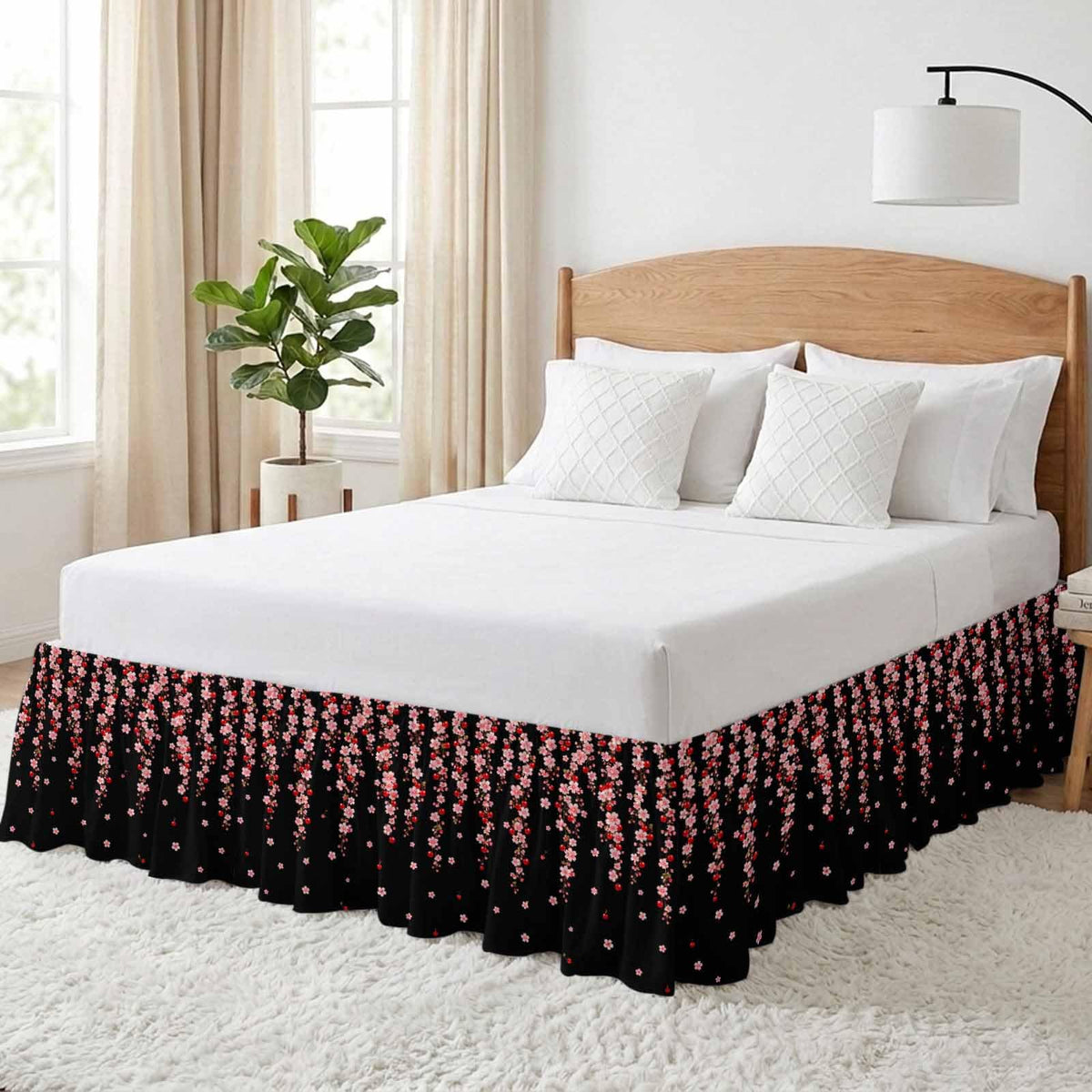 Pink Floral Ruffled Wrap Around Bed Skirt California King 18" Drop M9033