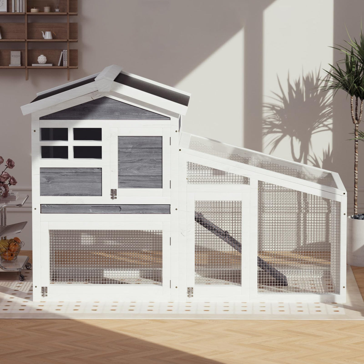 54" 2-Tier Wooden Rabbit Hutch with Run D681