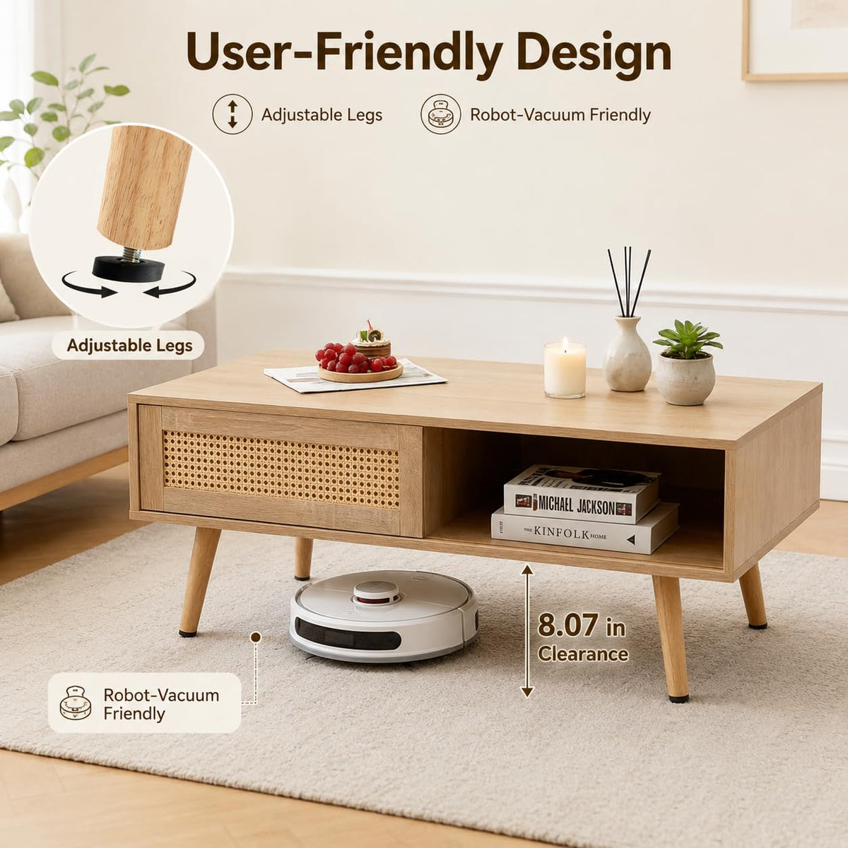 Rattan Coffee Table with Sliding Door Storage B4774
