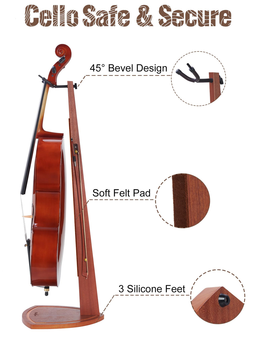 Mahogany Wood Cello Stand with Bow Holder A540547