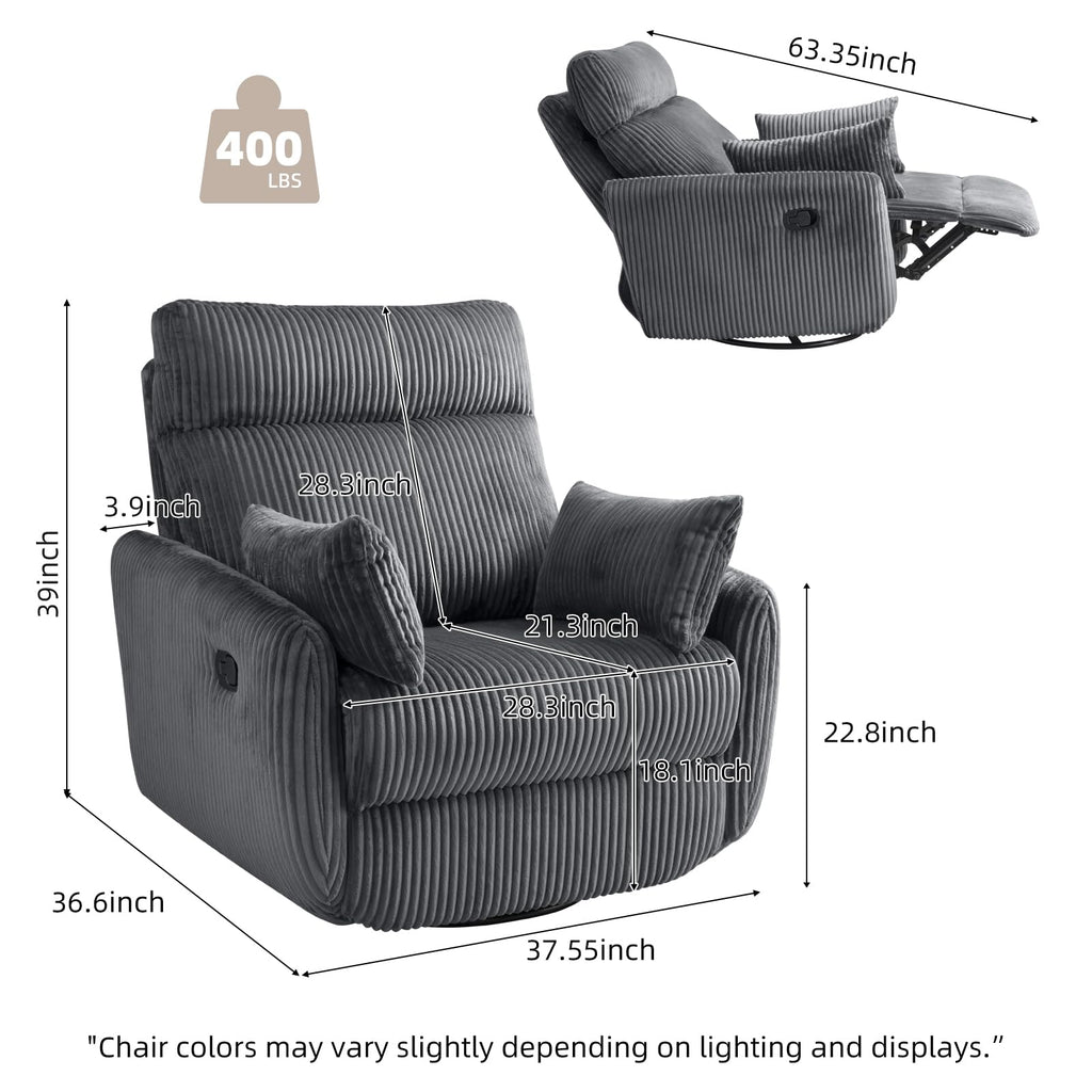 Gray Corduroy Swivel Recliner Chair E11884