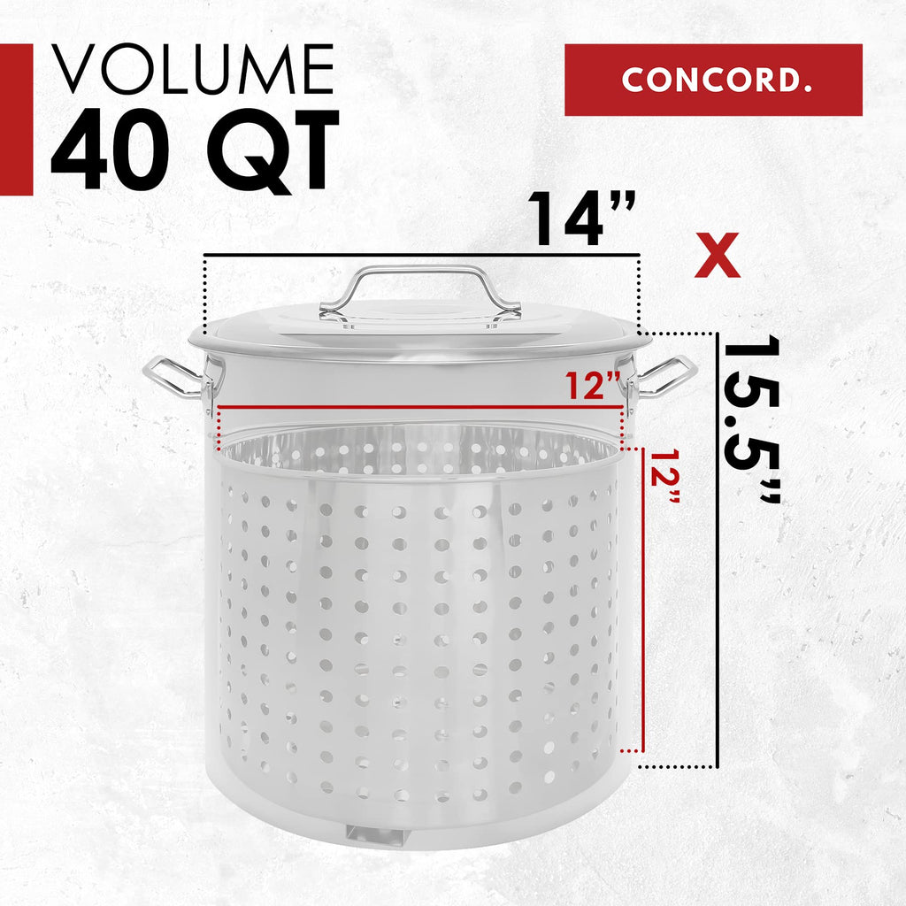 Stainless Steel 40 QT Stock Pot with Steamer Basket and Propane Burner T536