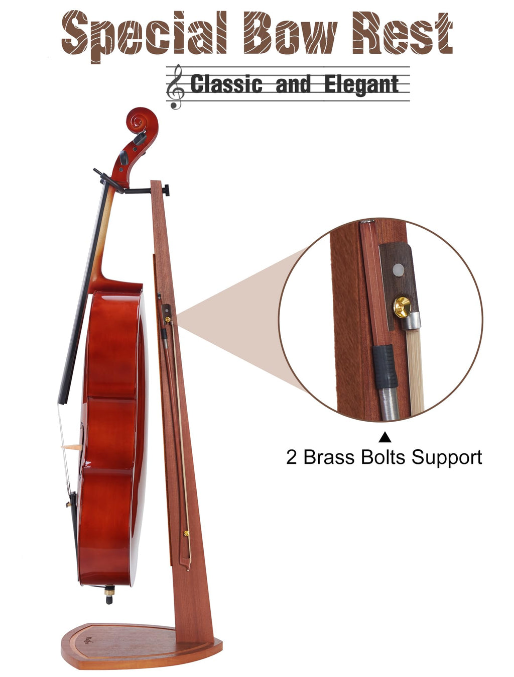 Mahogany Wood Cello Stand with Bow Holder A540547