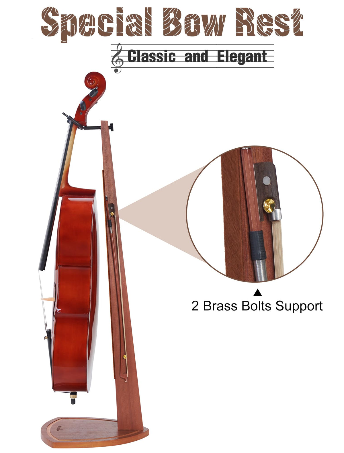 Mahogany Wood Cello Stand with Bow Holder A540547
