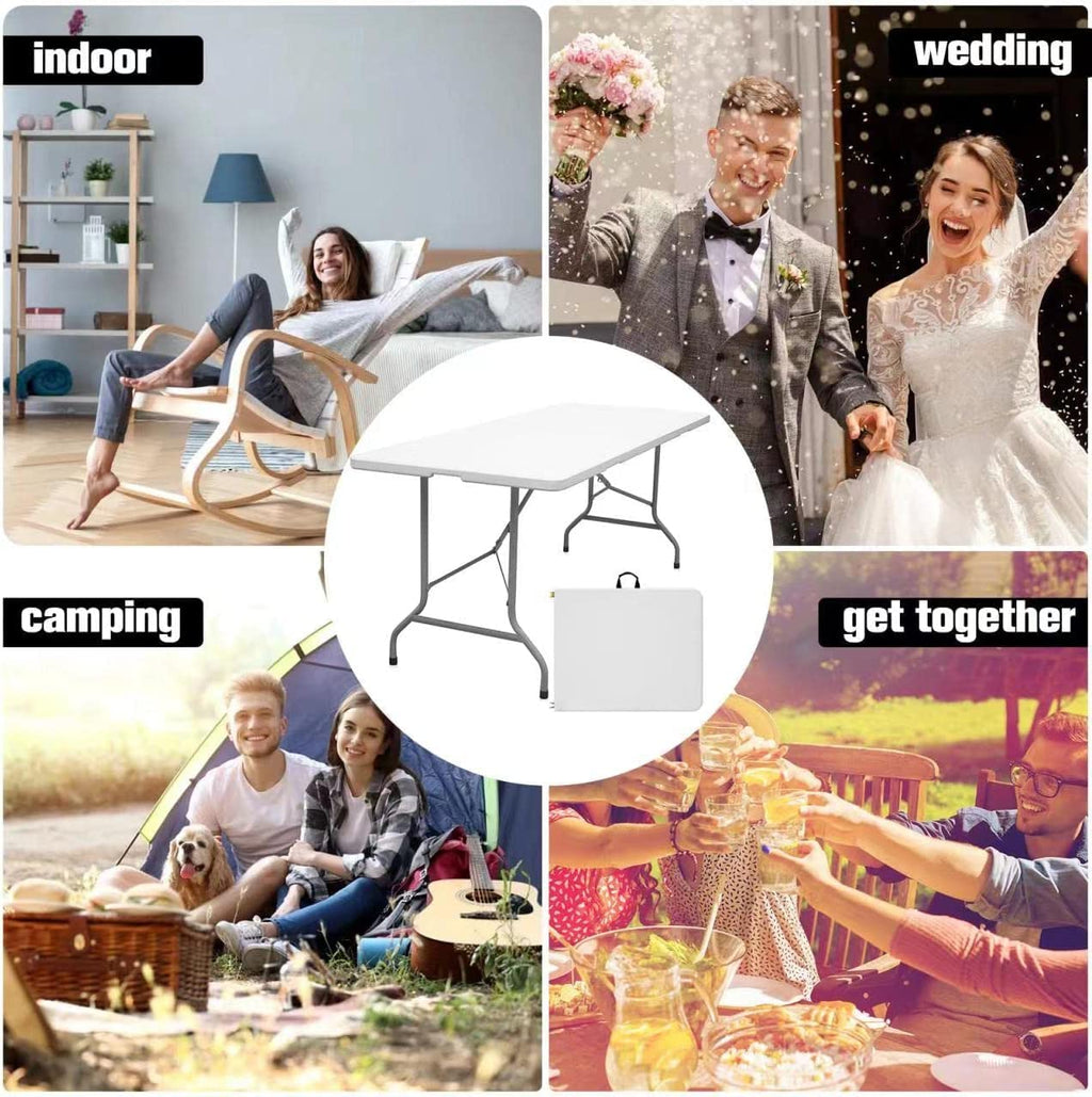 Folding Table 6ft Portable Heavy Duty Plastic White E504972