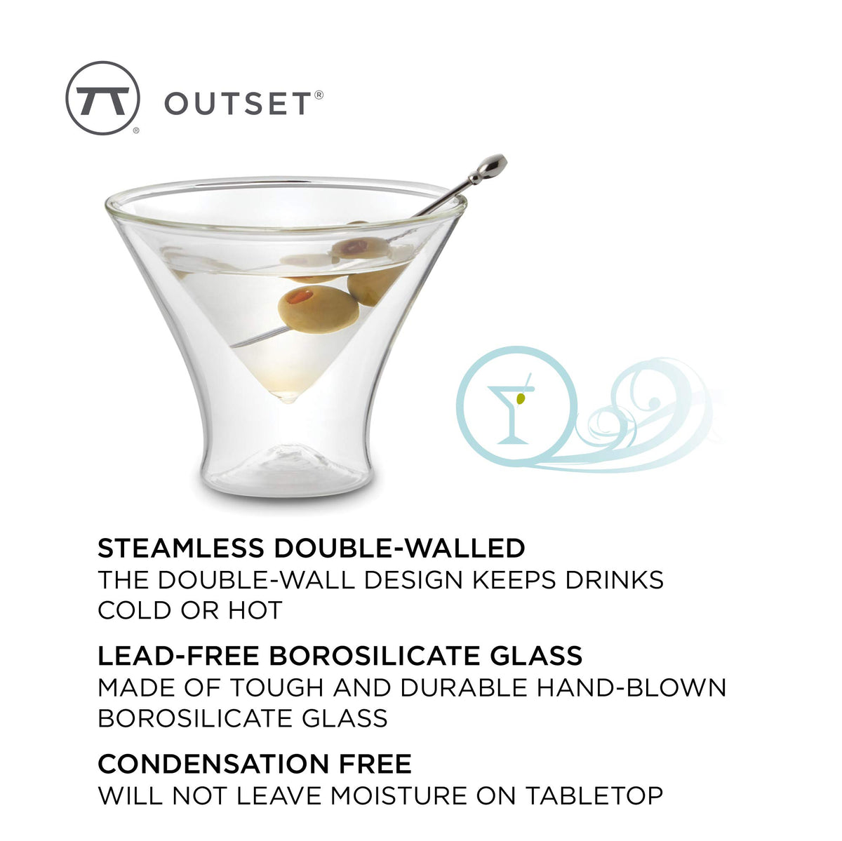 Double Wall Borosilicate Martini Glasses Set of 2 U82424