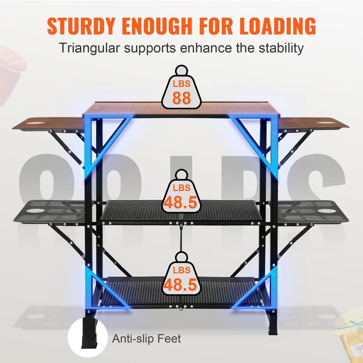 Aluminum Folding Camping Kitchen Table with 2 Shelves I989015