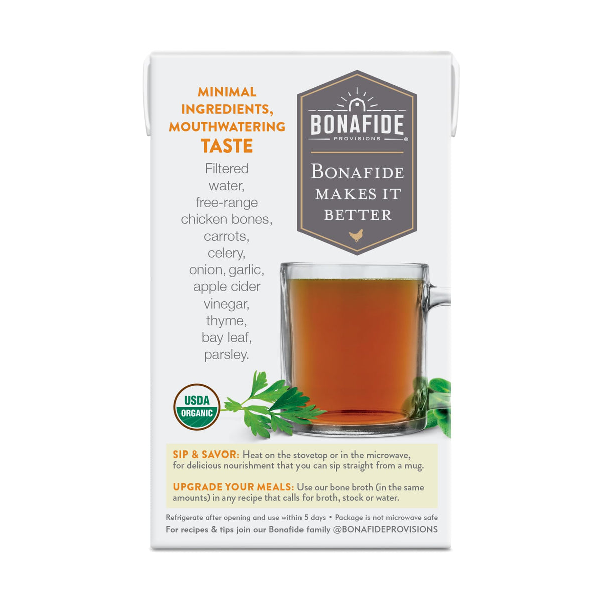 Organic Chicken Bone Broth No Salt Added 16.9oz 6 Pack N167
