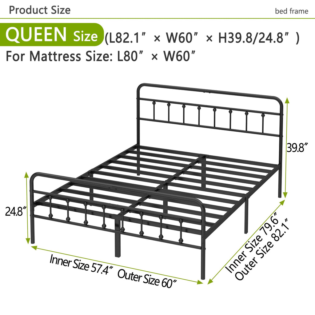 Queen Size Black Metal Bed Frame N333