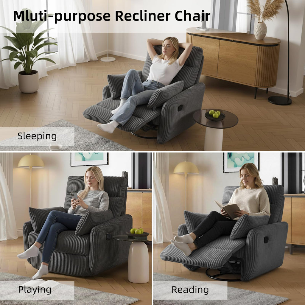 Gray Corduroy Swivel Recliner Chair E11884