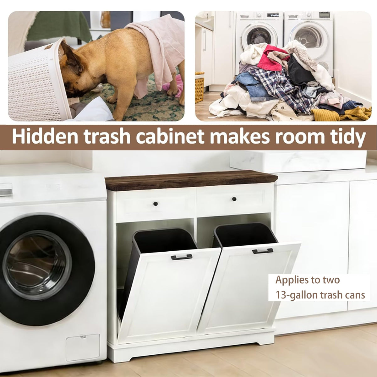 20 Gallon Wooden Tilt Out Trash Can Cabinet with Drawers C999