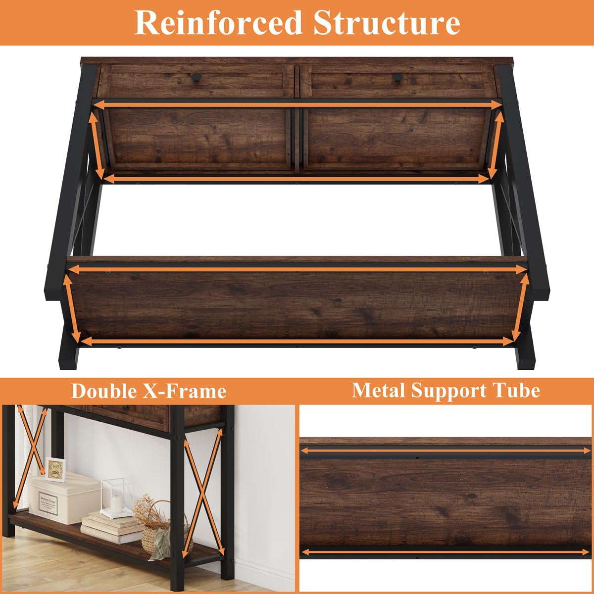 Rustic Oak 47 Inch Console Table with 2 Drawers E3777