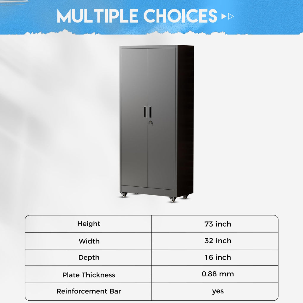 Black Metal Storage Cabinet with 4 Swivel Wheels T733979