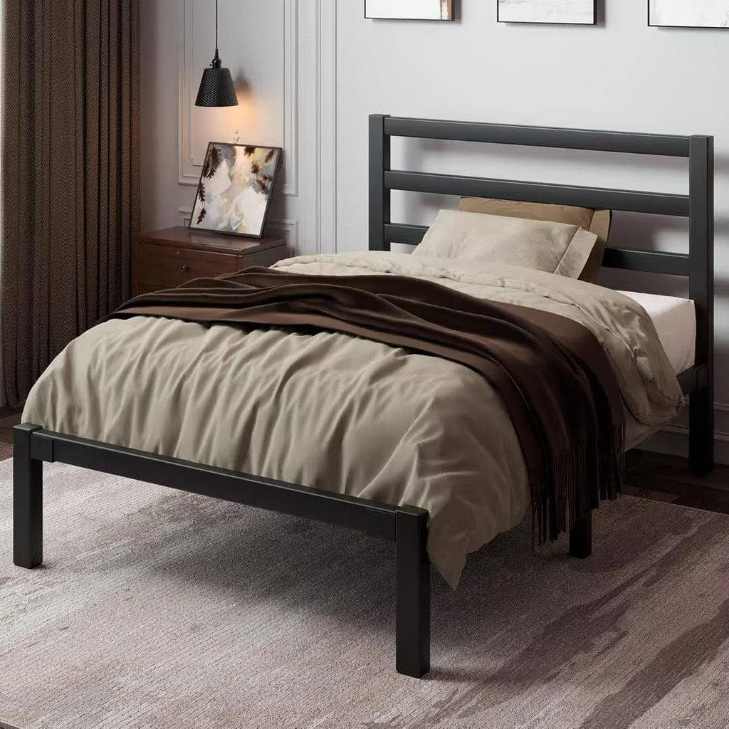 Twin Size Black Metal Bed Frame with Headboard T1184