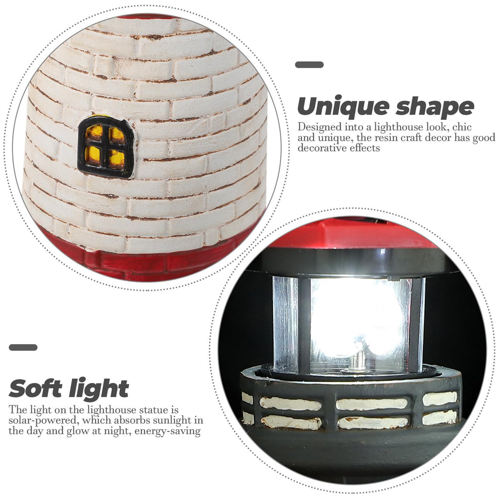 Solar Lighthouse Statue with LED Light 14.76 Inch Red P852