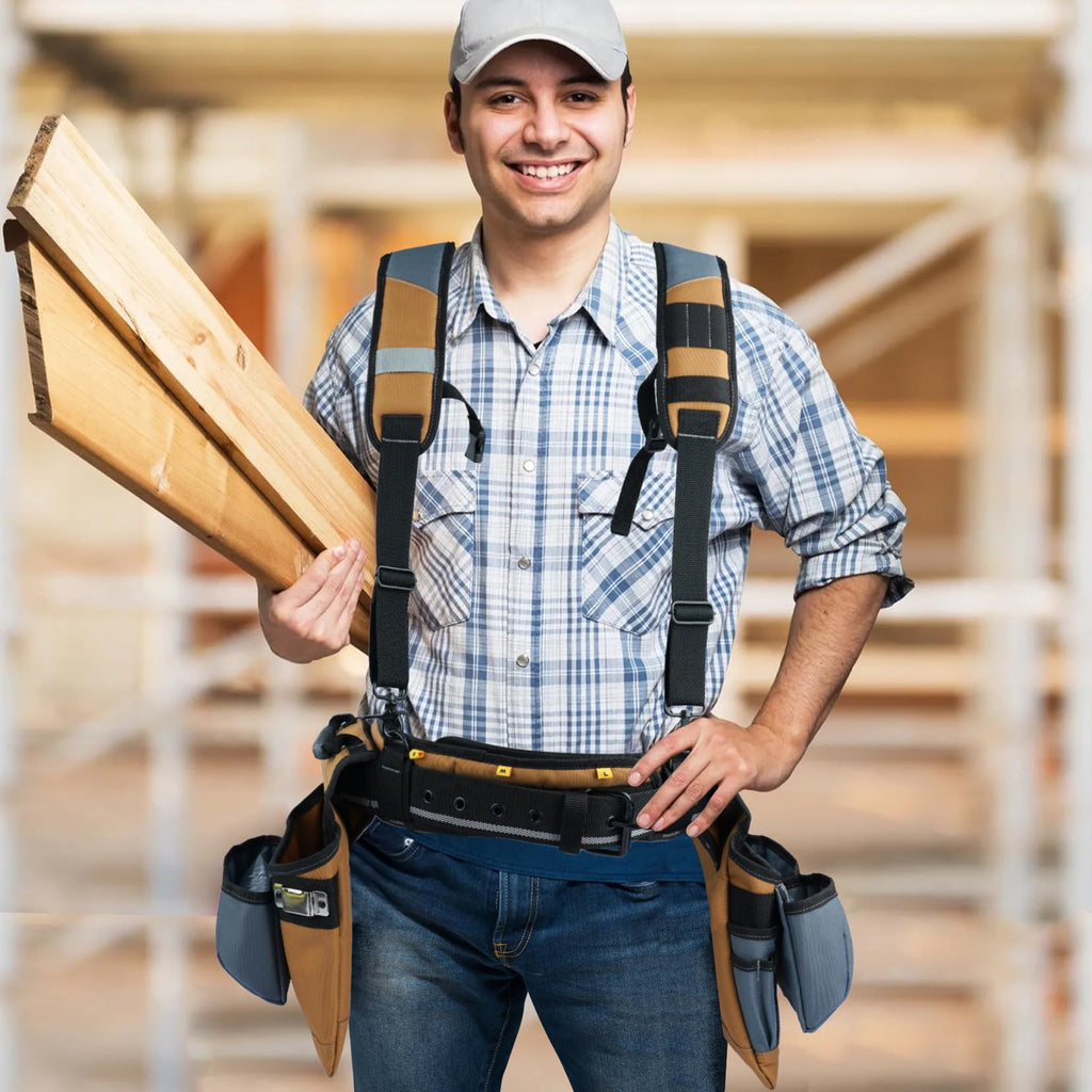 Khaki Carpenter Tool Belt with Suspenders B7141