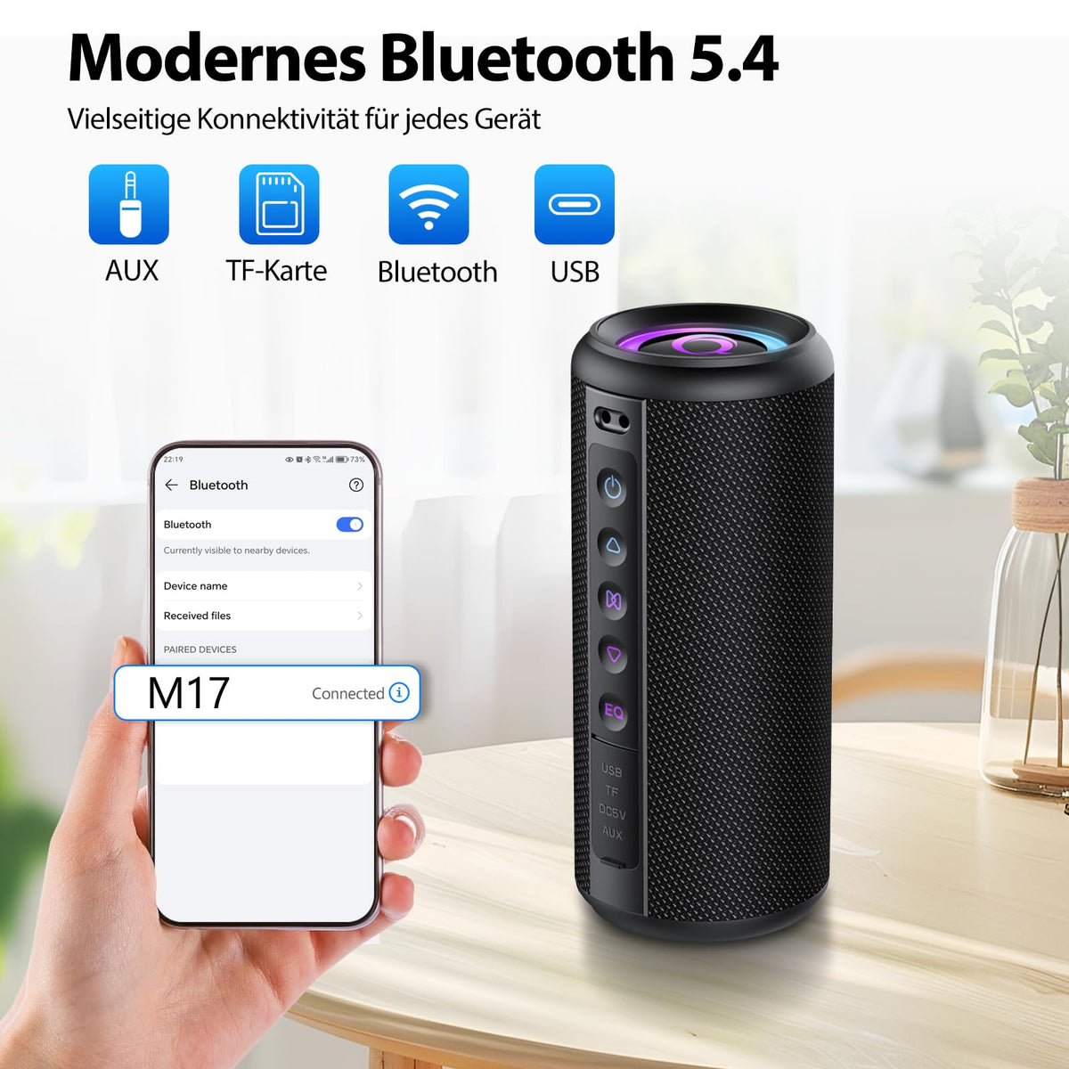 Black Portable Bluetooth Speaker with 20W Stereo Sound Z100650