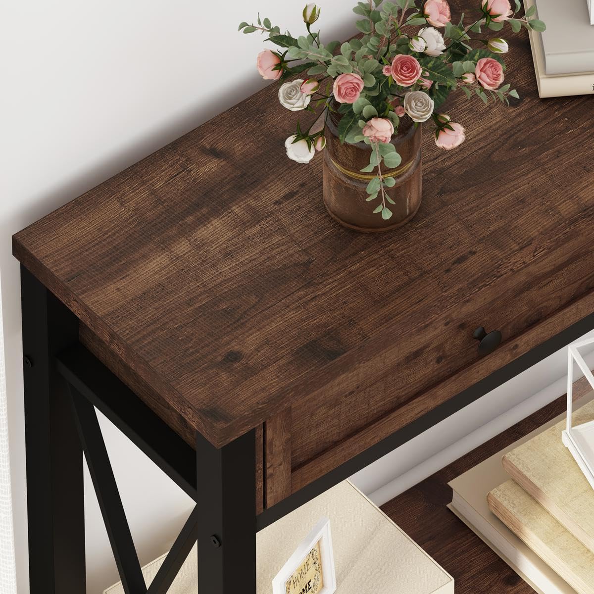 Rustic Oak 47 Inch Console Table with 2 Drawers E3777