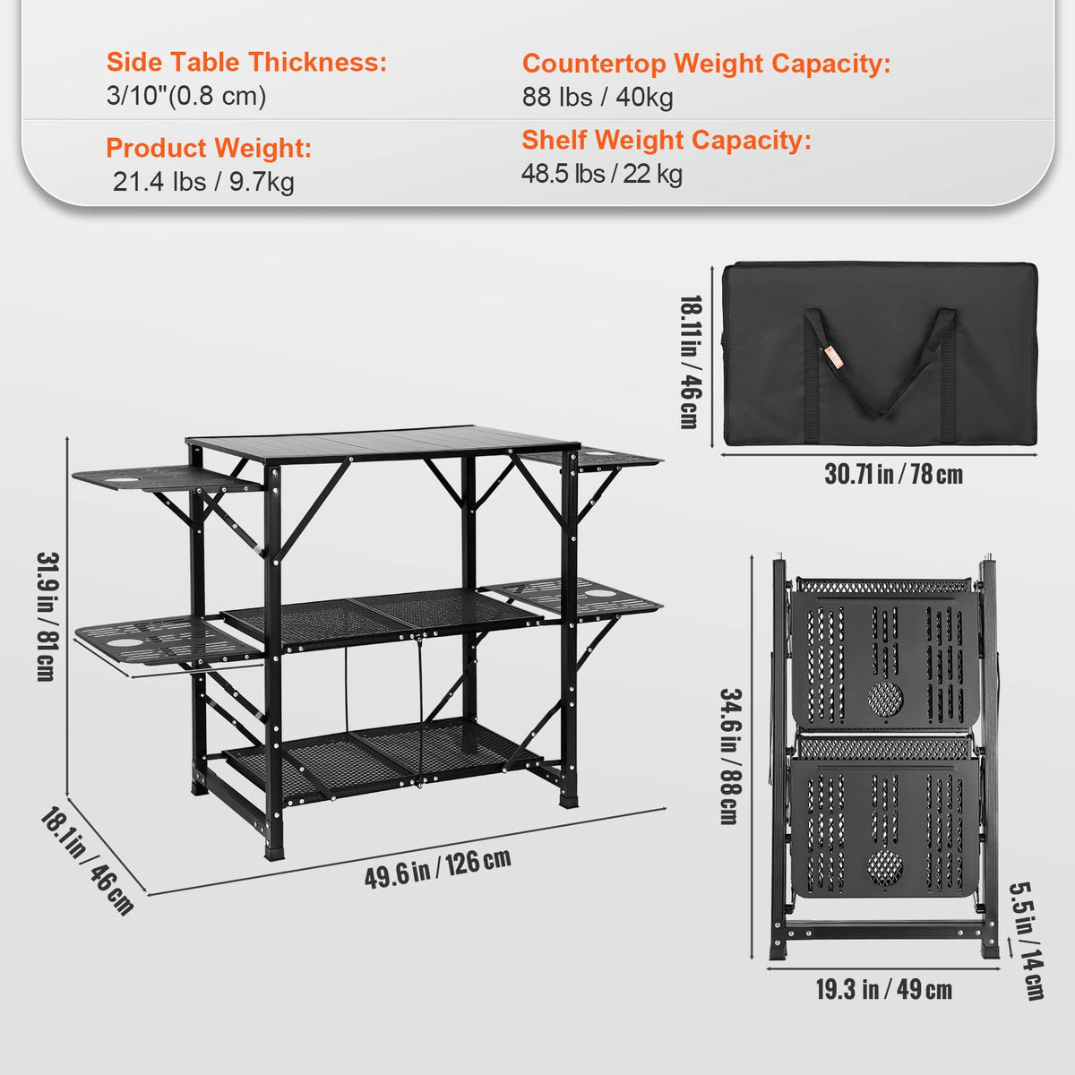 Aluminum Folding Camping Kitchen Table with 2 Shelves I989015