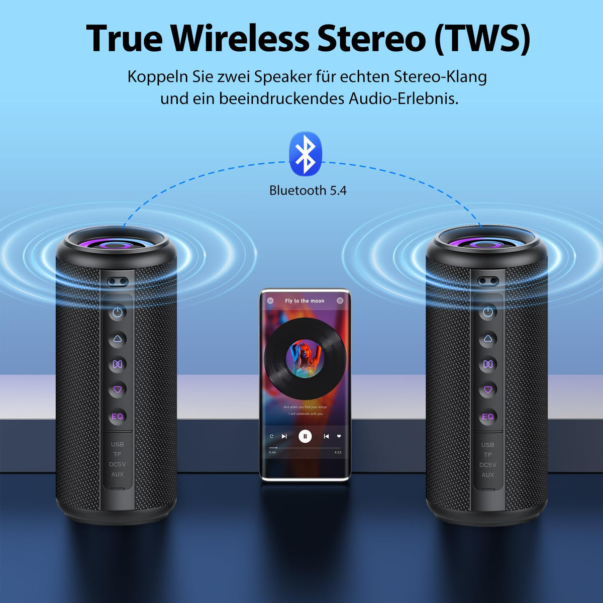 Black Portable Bluetooth Speaker with 20W Stereo Sound Z100650