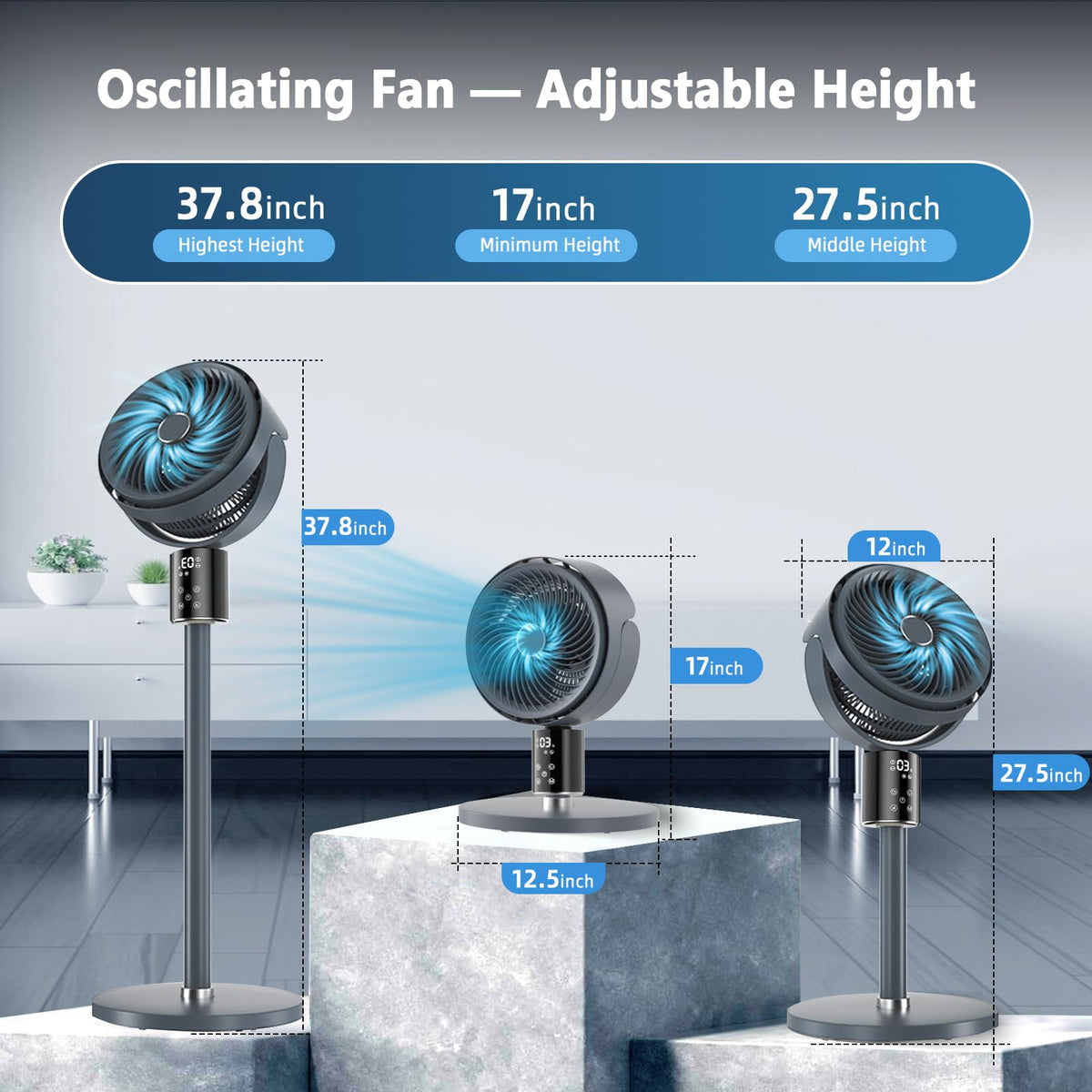 100ft Oscillating Standing Fan with Adjustable Height P395