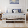 Full Size White Metal Platform Bed Frame with Headboard B402