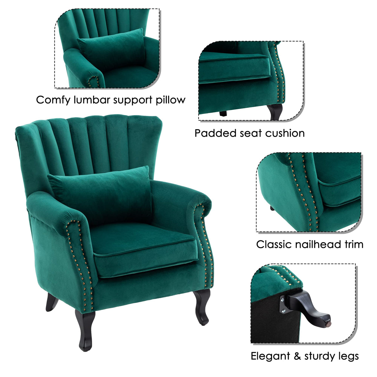 Velvet Green Accent Chairs Set of 2 O10219