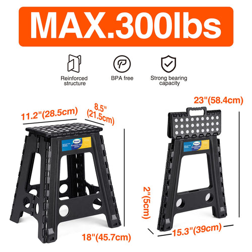18" Non-Slip Folding Step Stool 300 lbs Black F4757