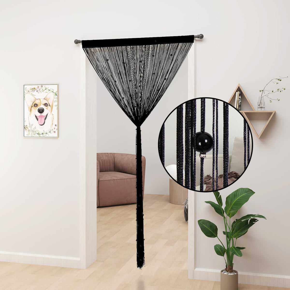 Beaded Curtains 39"x79" Black Q277318